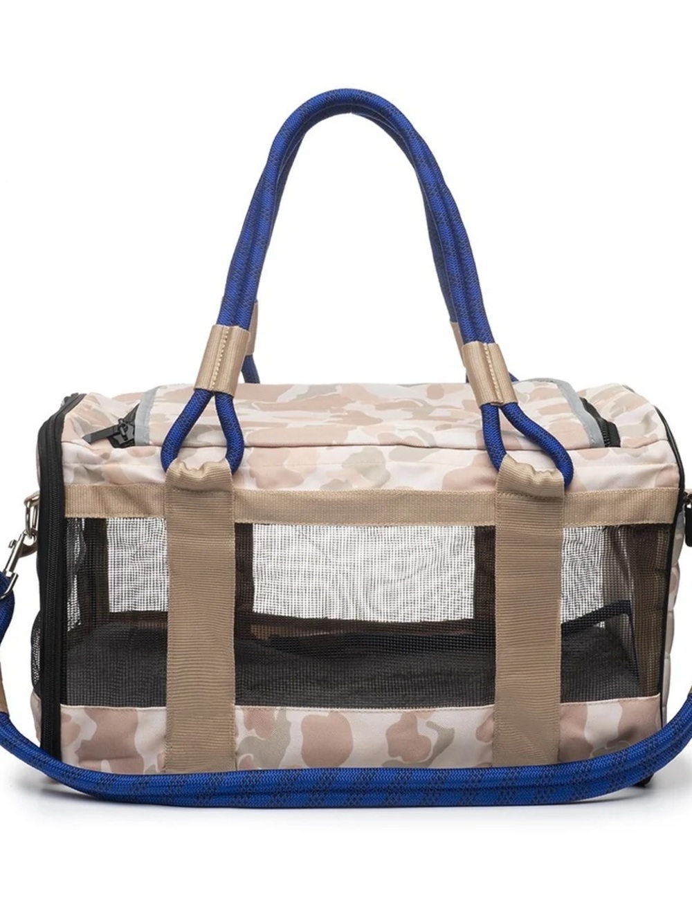Blue-Accent Tan Camo Soft-Sided Pet Carrier